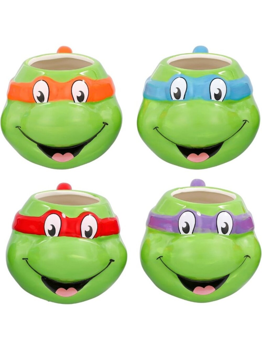 4-Piece Sculpted Ceramic Mug Set - Ninja Turtles Coffee Cups for Tea & Cocoa